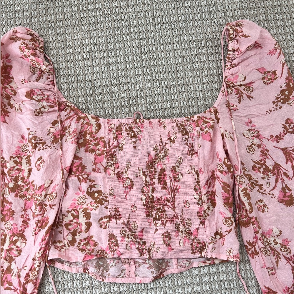 Free People Hilary Print Keyhole Neck Top